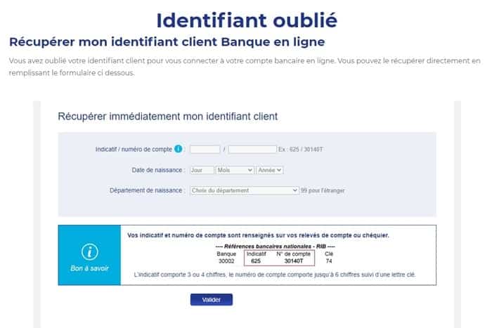 Compte LCL - Identifiant oublié