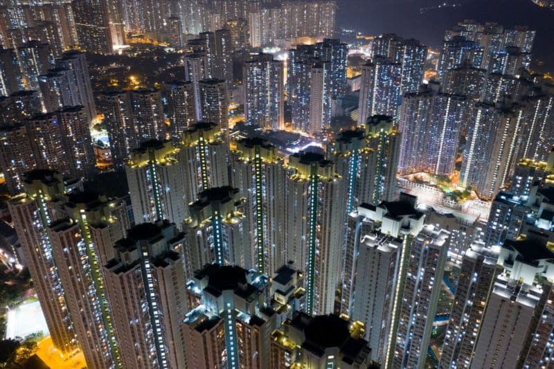 Hong Kong real estate building in the evening