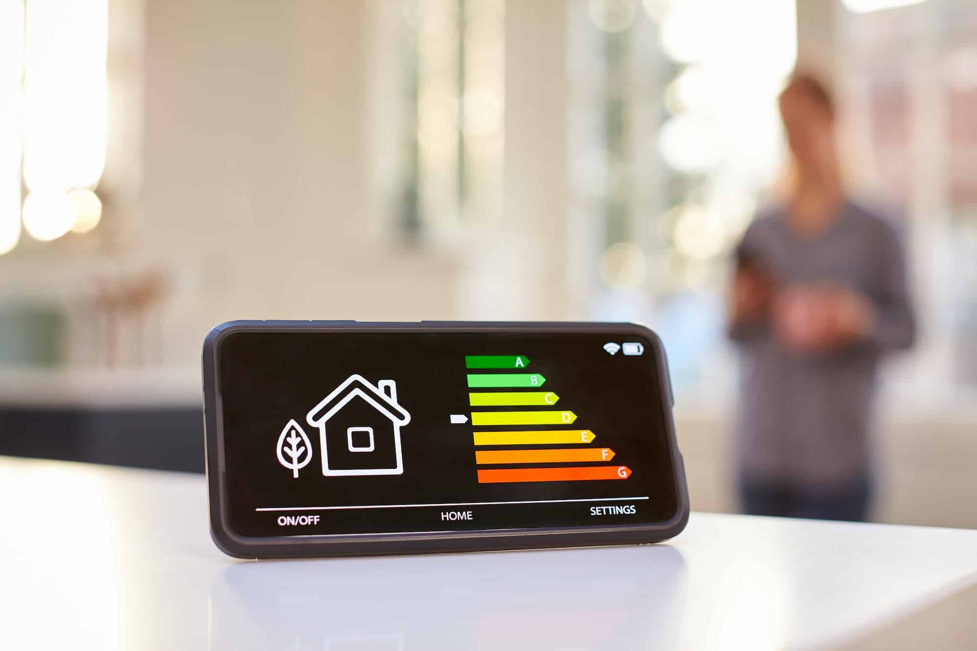 Smart Energy Meter In Kitchen Measuring Energy Efficiency With Figure In Background