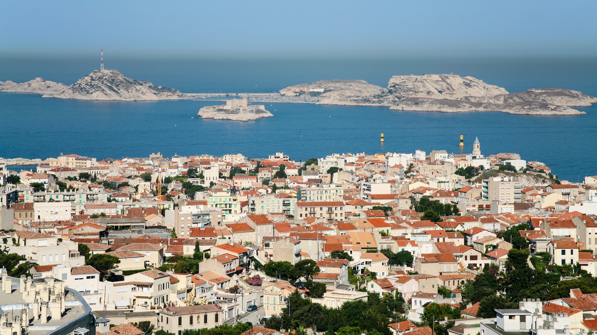 above view marseilles city and chateau d if island