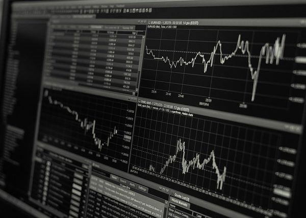 Image En Noir Et Blanc D’un écran D’ordinateur Affichant Des Graphiques Boursiers.