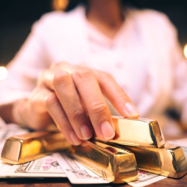 shiny gold bar arrangement in a row. Business Gold future and financial concept
