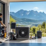 Une Personne Travaille Dans Une Pièce Moderne Avec Des Outils Et Du Matériel, à Côté D'une Grande Fenêtre Ouverte Donnant Sur Un Paysage De Montagne Pittoresque.