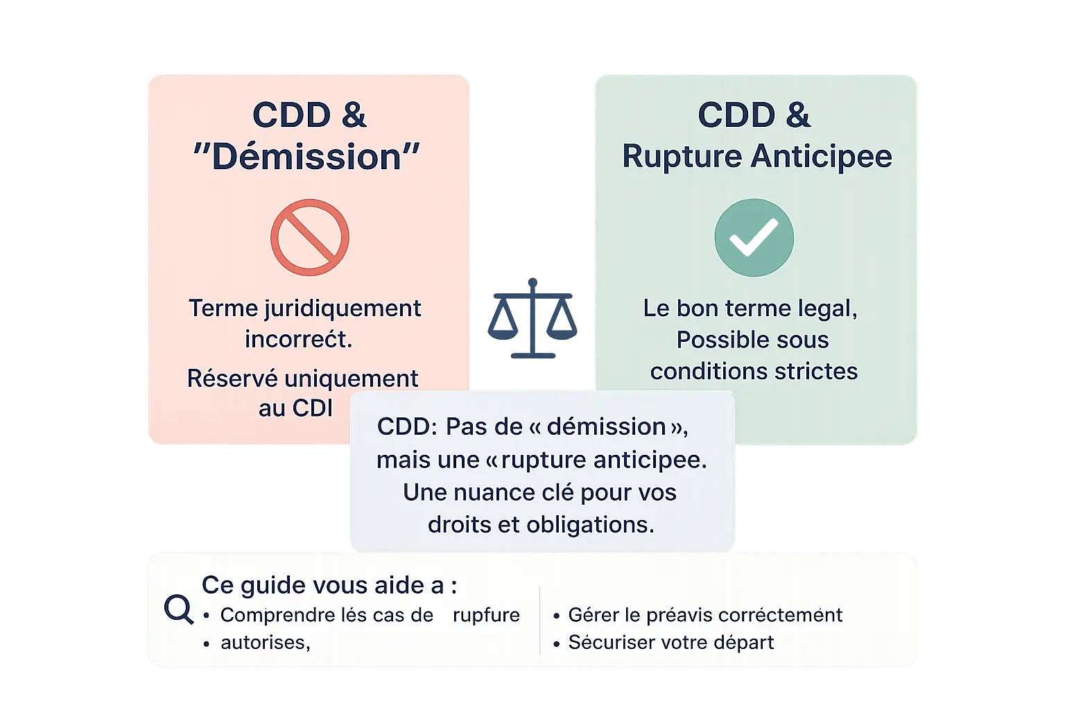 Illustration expliquant les différences entre rupture anticipée de CDD et démission de CDI