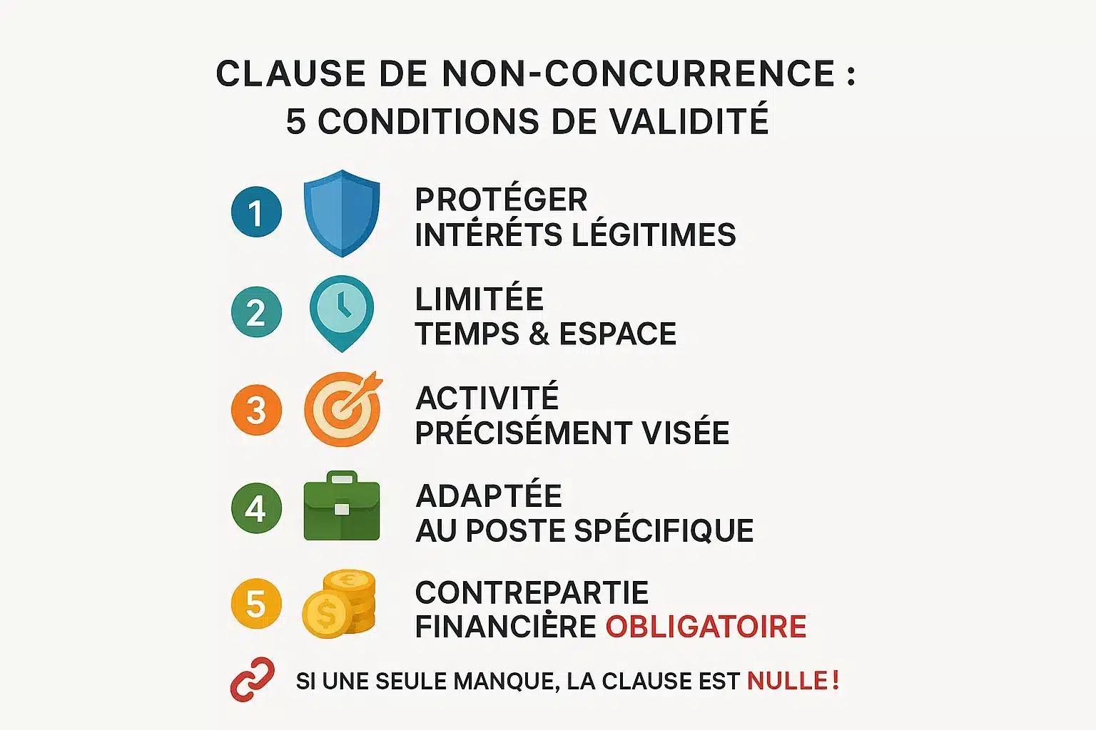 Illustration des 5 conditions de validité d'une clause de non-concurrence