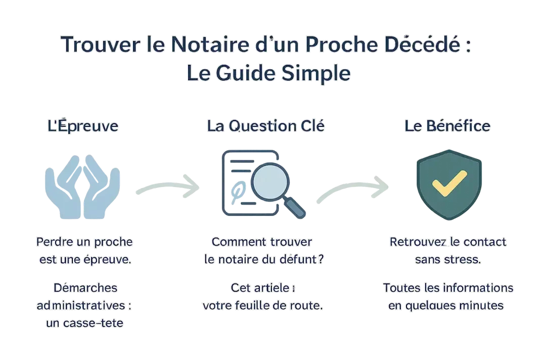 Illustration explicative des démarches pour retrouver un notaire