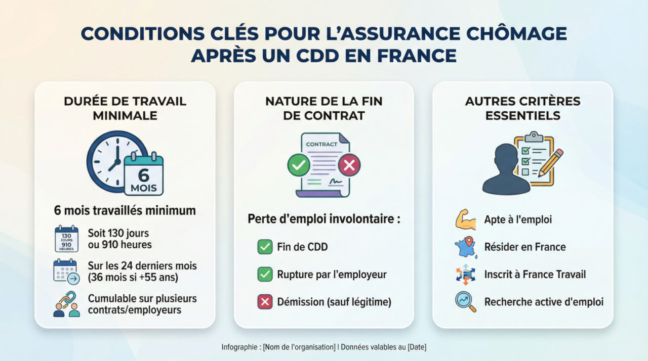 Illustration des conditions clés pour percevoir le chômage après un CDD en France