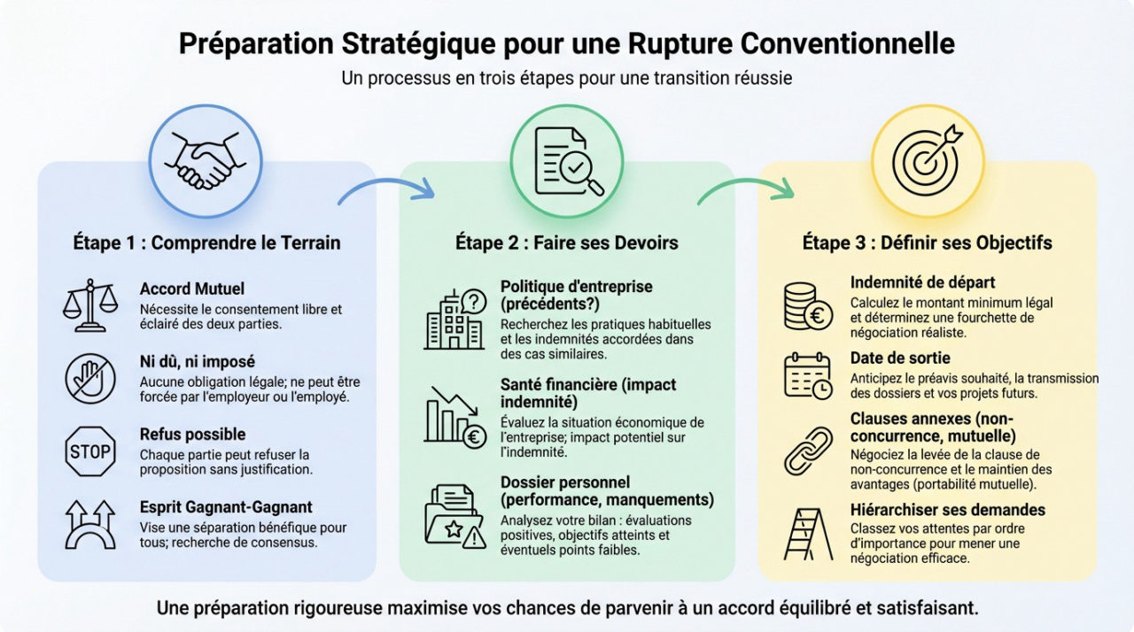 Préparation stratégique dossier et objectifs pour négocier une rupture conventionnelle