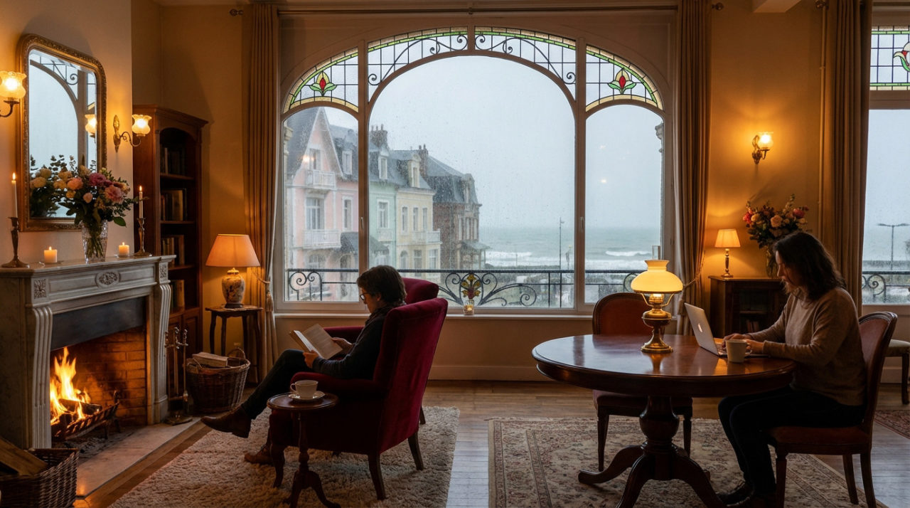 Belle Epoque Haven Cozy Indoor Retreat Rainy Coast