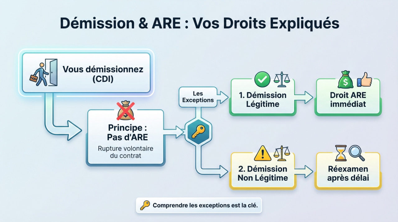 Illustration des droits au chômage après une démission et des conditions France Travail