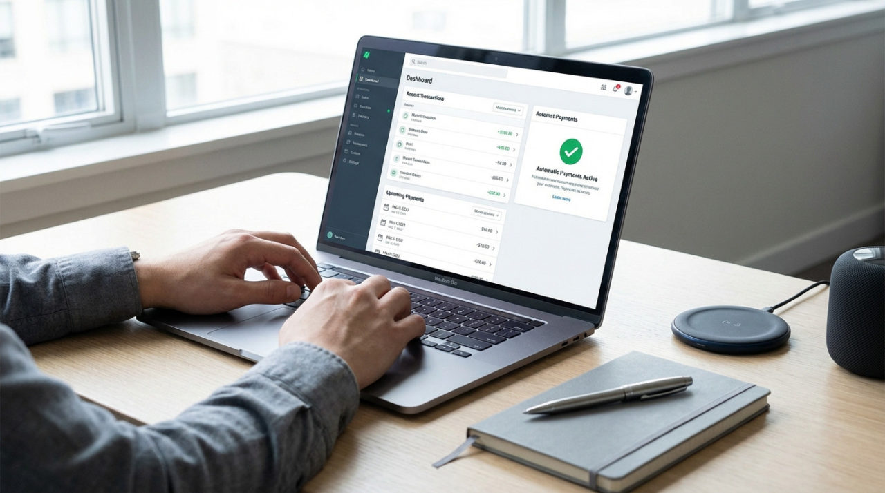 Digital Finance Dashboard On Laptop At Modern Desk