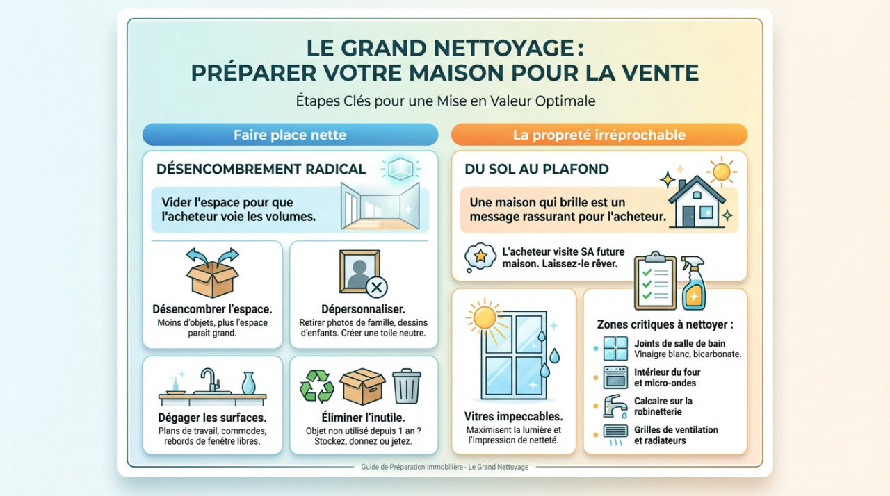 Grand nettoyage et désencombrement d'une pièce avant la vente d'une maison