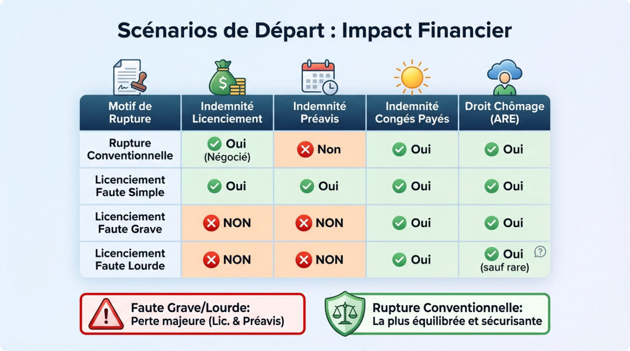 Comparatif financier entre rupture conventionnelle et licenciement pour faute