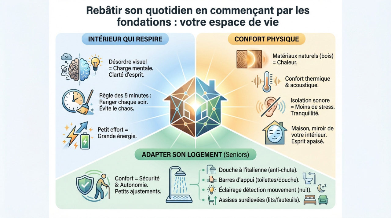 Intérieur minimaliste et lumineux favorisant la sérénité et le confort mental