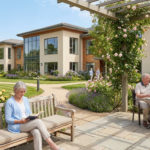 Sunny Day In A Modern Senior Living Community Garden