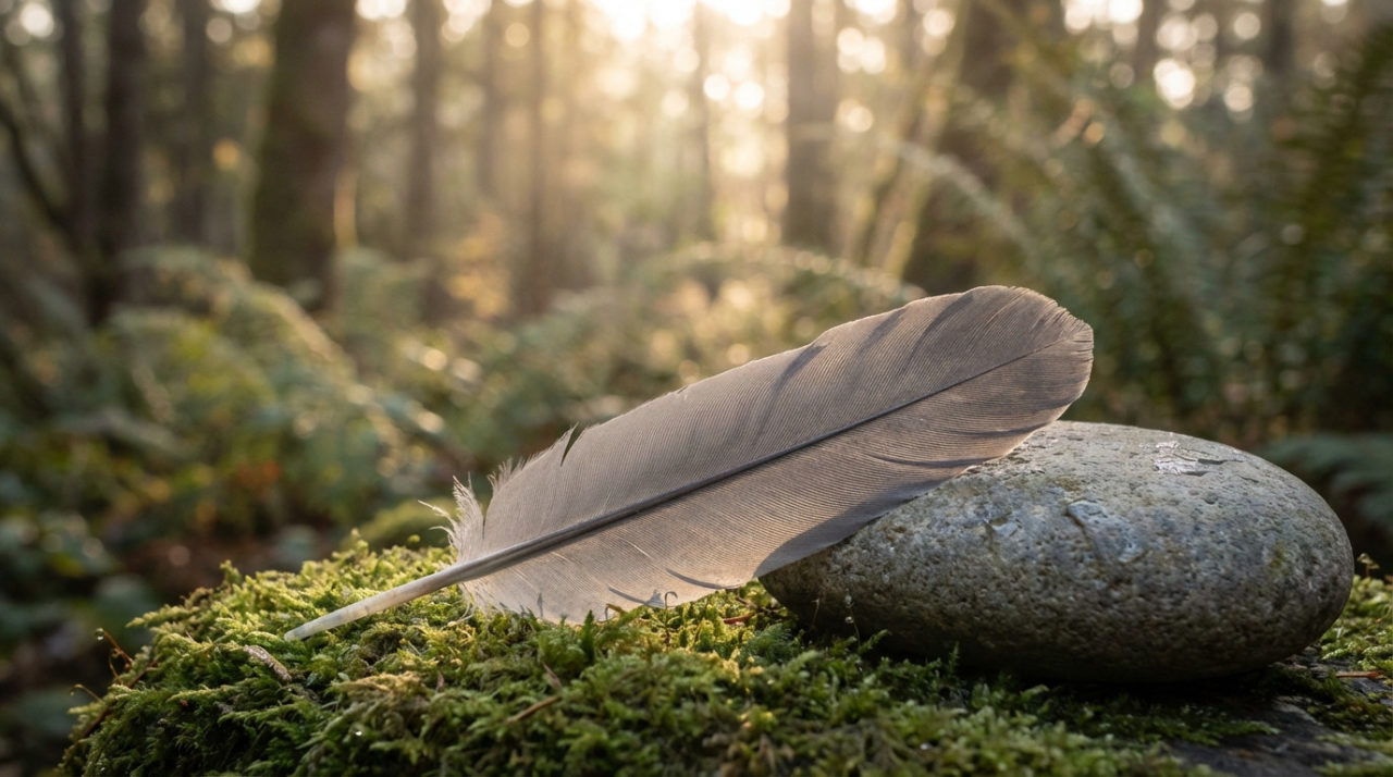 Une Plume Sur Un Rocher.