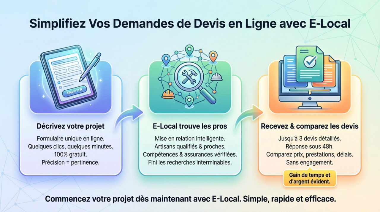 Interface simple pour demander des devis travaux en ligne sur E-Local