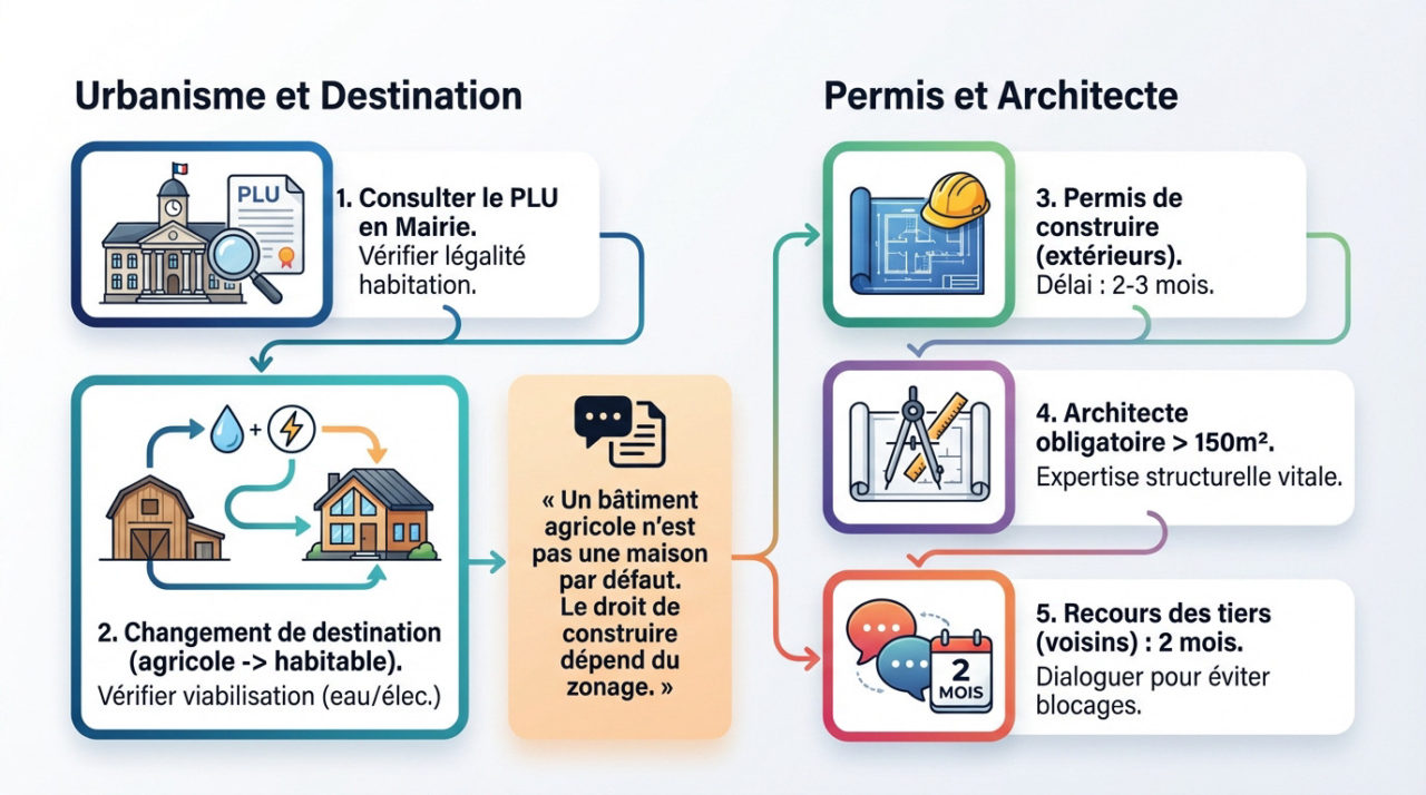 Transformation de grange démarches administratives et urbanisme