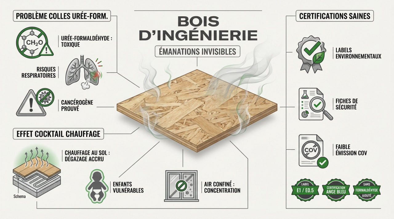 Émanations chimiques et bois d'ingénierie danger pour la santé intérieure